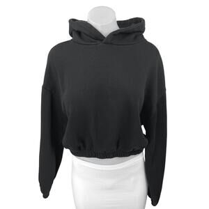 Zara Women's Black Long Sleeve Hoodie Hooded Cropped Cozy Sweatshirt Top Size L